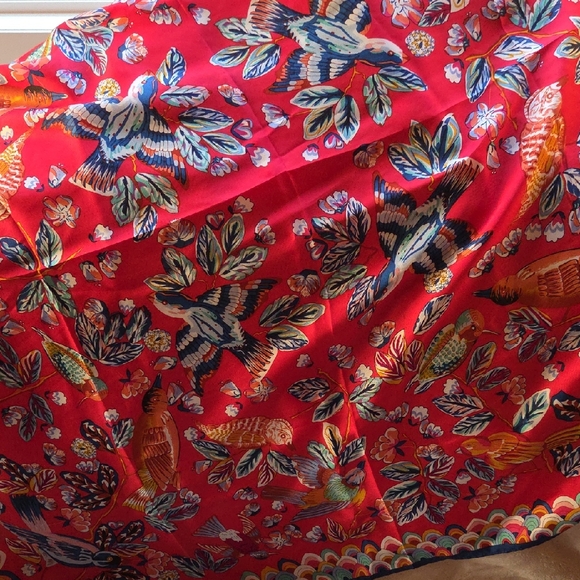 Echo Floral Bird Print Red Scarf - Picture 1 of 1